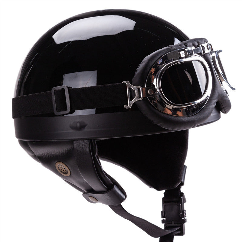 Vintage-Style Open-Face Motorradhelm mit Goggles Brehn