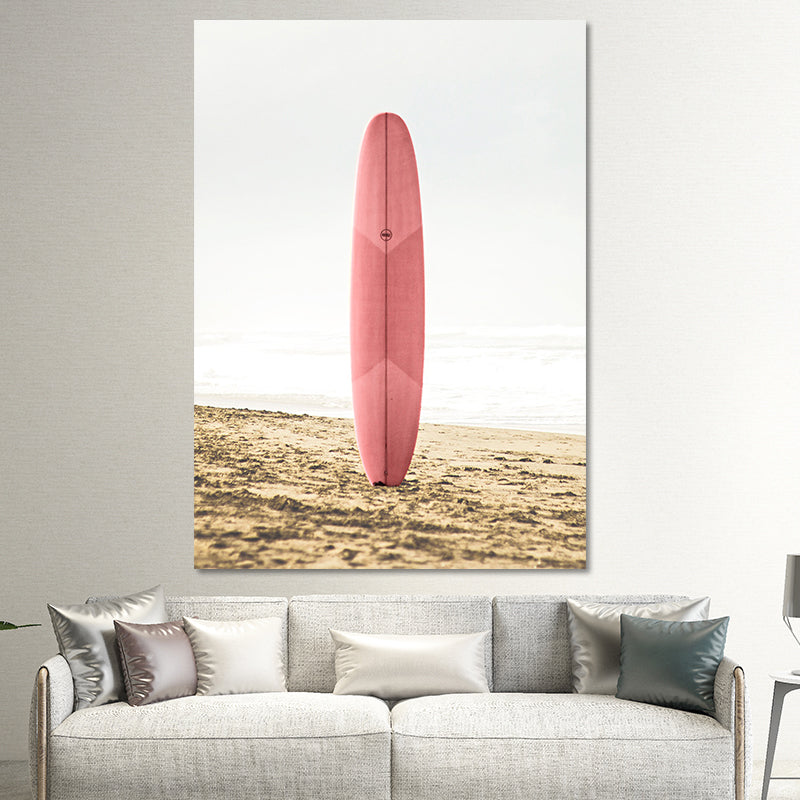 Brehn | Rosa Meer Surfbrett Leinwanddruck Texturierte Oberfläche Tropische Haus Innenwand Kunst Dekor