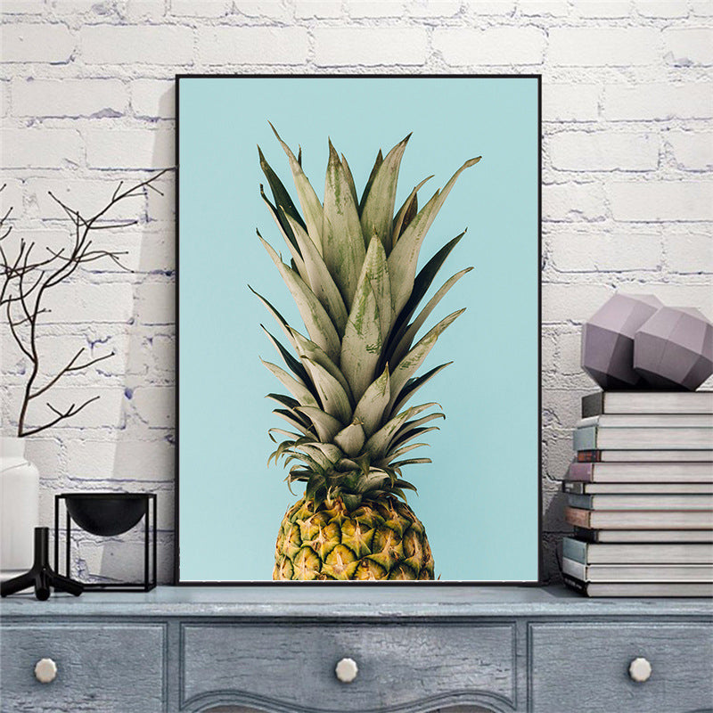 Brehn | Nordic Photography Ananas Wandkunst Wohnzimmer Leinwanddruck in Grün auf Blau