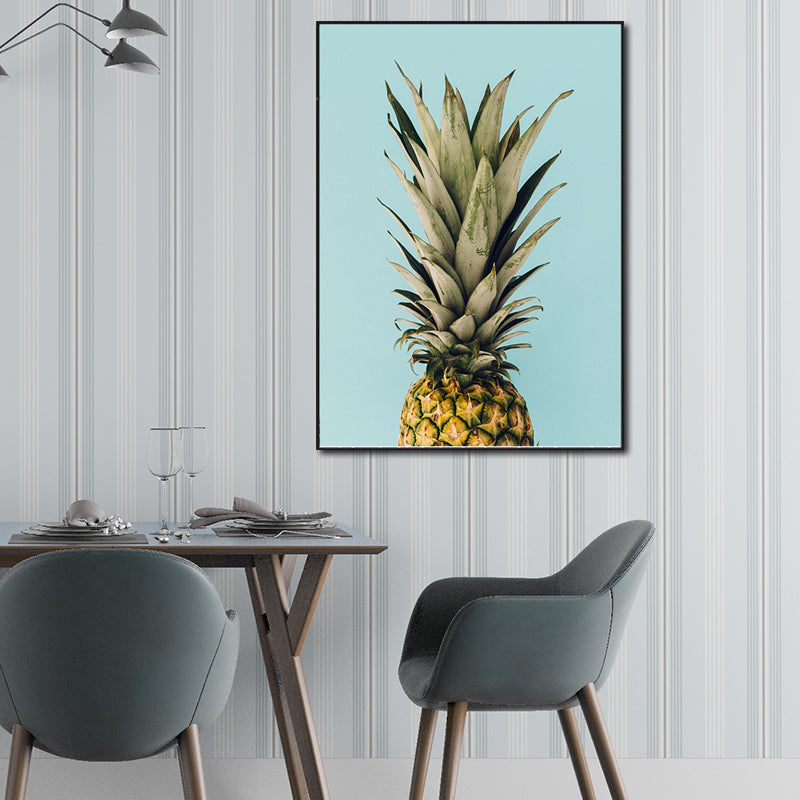 Brehn | Nordic Photography Ananas Wandkunst Wohnzimmer Leinwanddruck in Grün auf Blau
