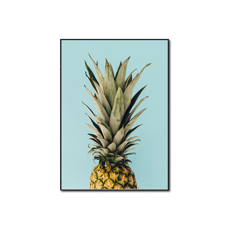 Brehn | Nordic Photography Ananas Wandkunst Wohnzimmer Leinwanddruck in Grün auf Blau