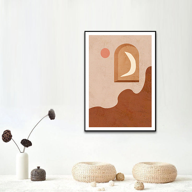 Brehn | Leinwandbraun Wandkunst-Druck Skandinavischer Mond auf dem Panel und Sonnenmalerei für die Wohnkultur