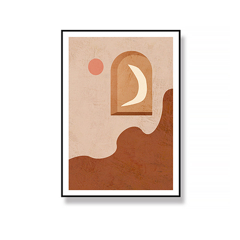 Brehn | Leinwandbraun Wandkunst-Druck Skandinavischer Mond auf dem Panel und Sonnenmalerei für die Wohnkultur