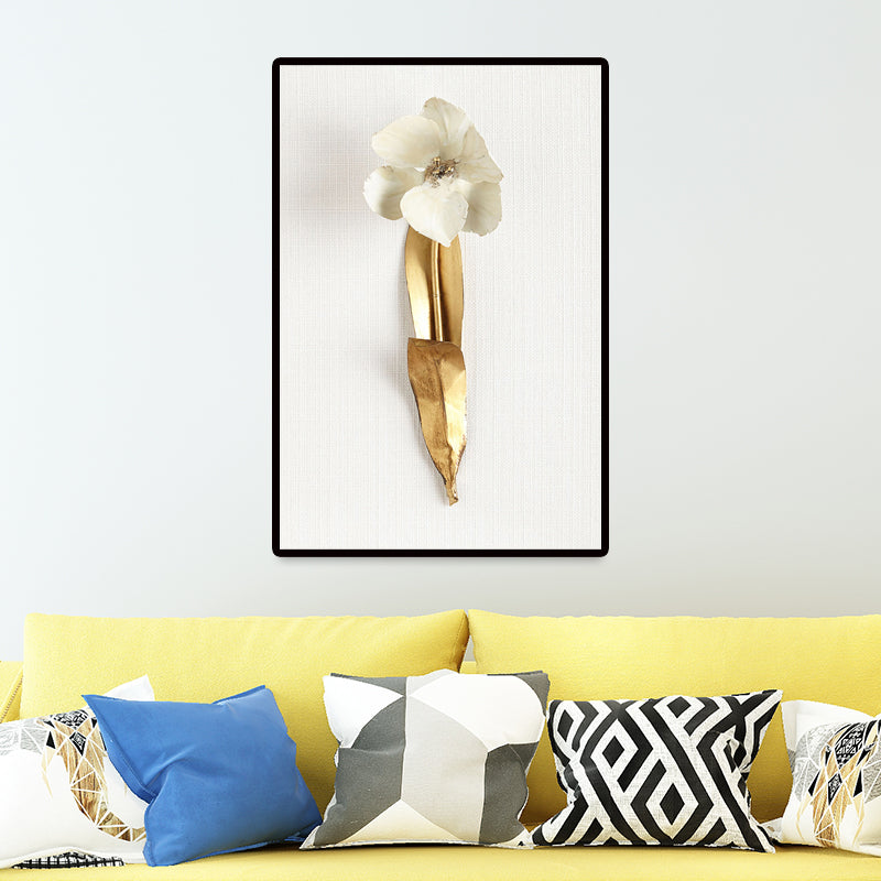 Brehn | Fotografie Blumenstrauß Leinwand Wandkunst für das Wohnzimmer, Gold und Weiß, Textur