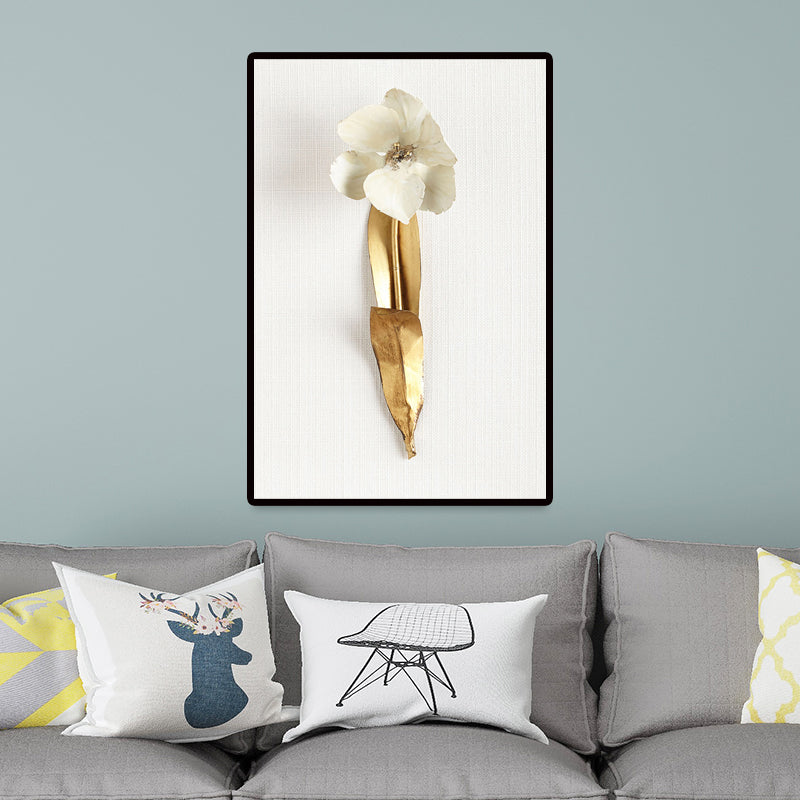 Brehn | Fotografie Blumenstrauß Leinwand Wandkunst für das Wohnzimmer, Gold und Weiß, Textur