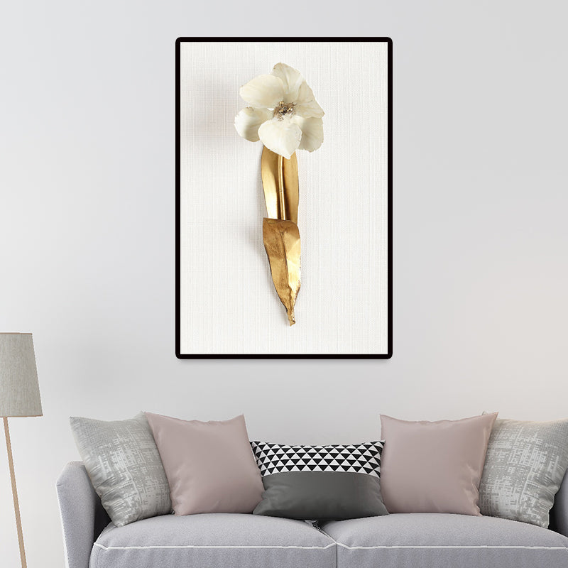 Brehn | Fotografie Blumenstrauß Leinwand Wandkunst für das Wohnzimmer, Gold und Weiß, Textur