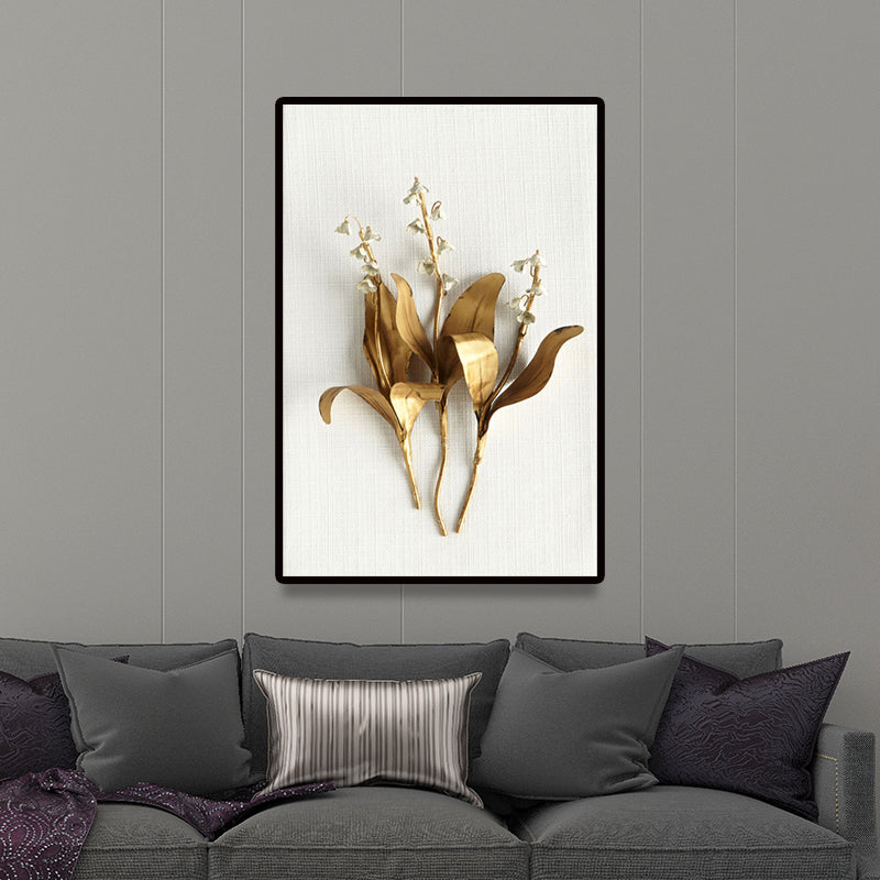 Brehn | Fotografie Blumenstrauß Leinwand Wandkunst für das Wohnzimmer, Gold und Weiß, Textur