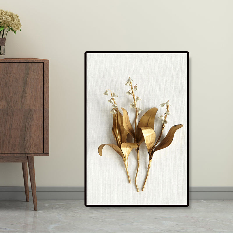 Brehn | Fotografie Blumenstrauß Leinwand Wandkunst für das Wohnzimmer, Gold und Weiß, Textur