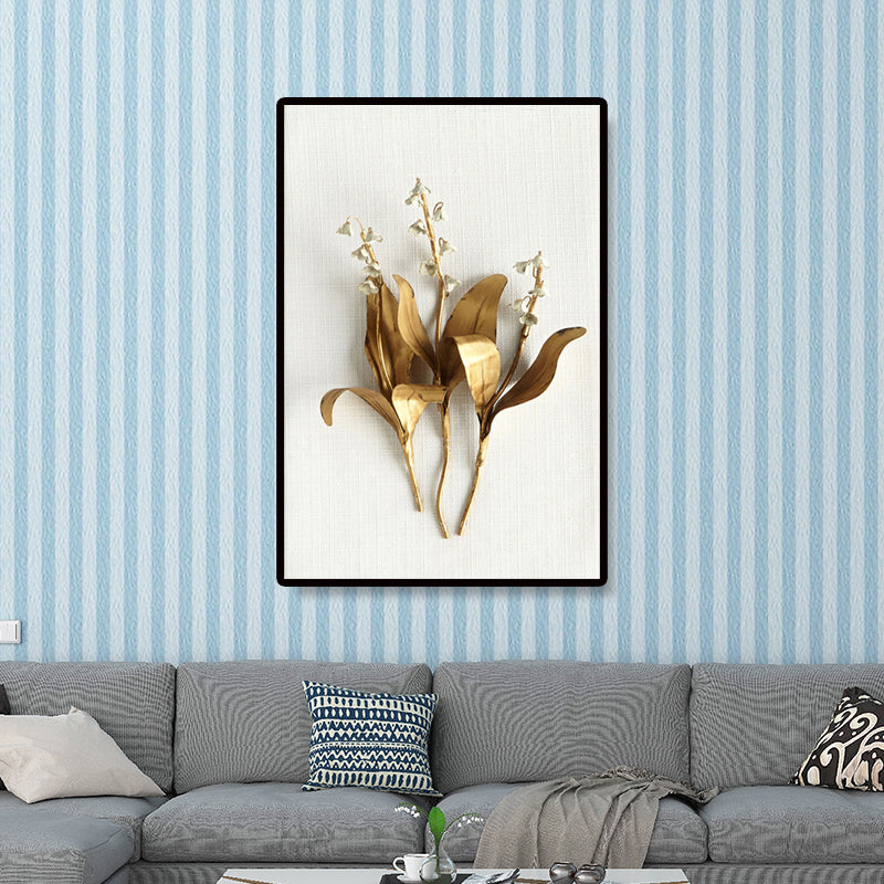Brehn | Fotografie Blumenstrauß Leinwand Wandkunst für das Wohnzimmer, Gold und Weiß, Textur