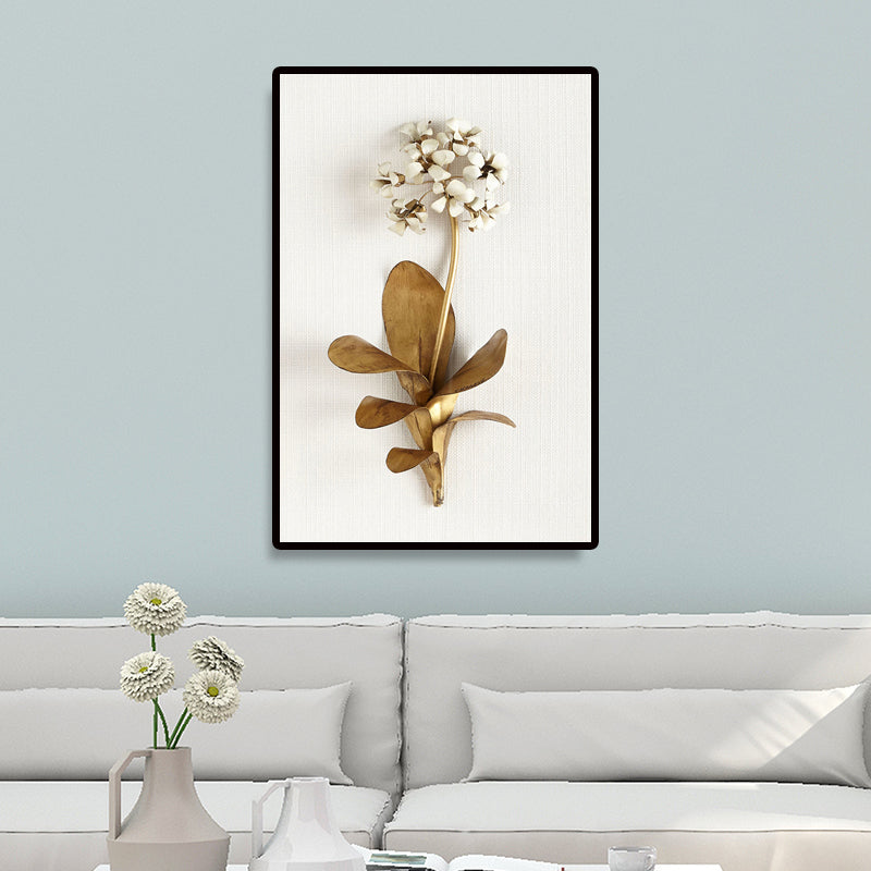 Brehn | Fotografie Blumenstrauß Leinwand Wandkunst für das Wohnzimmer, Gold und Weiß, Textur