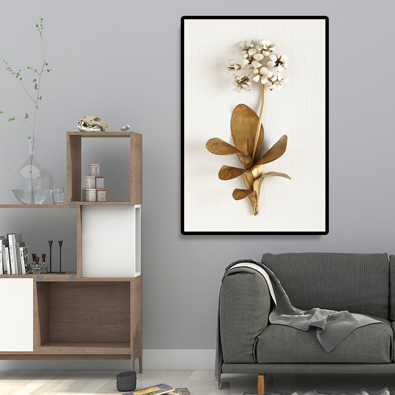 Brehn | Fotografie Blumenstrauß Leinwand Wandkunst für das Wohnzimmer, Gold und Weiß, Textur