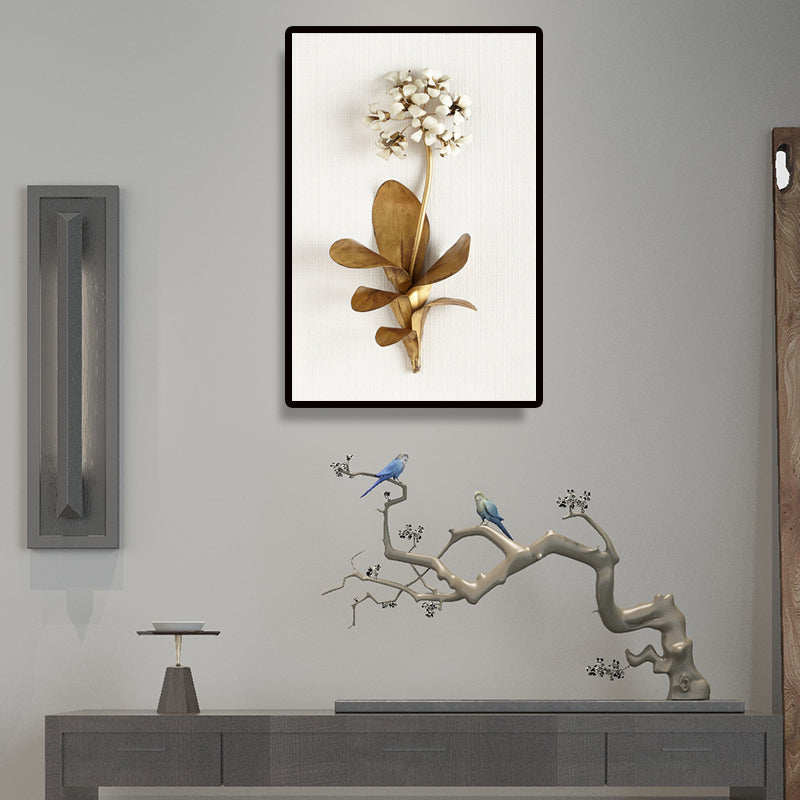 Brehn | Fotografie Blumenstrauß Leinwand Wandkunst für das Wohnzimmer, Gold und Weiß, Textur