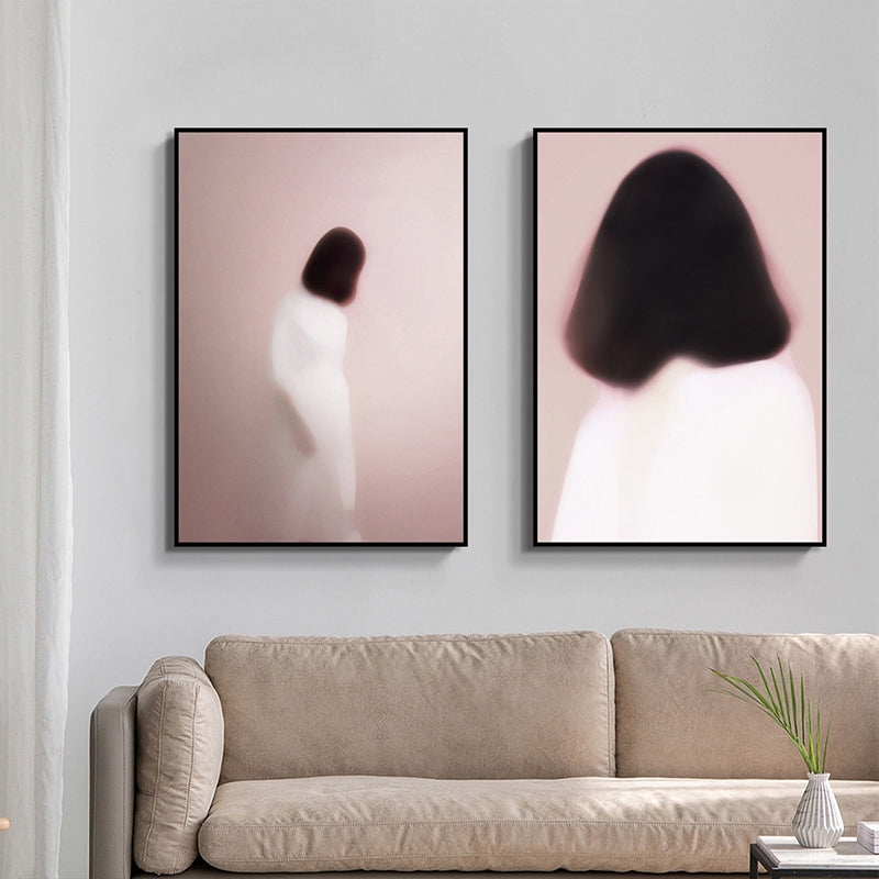 Brehn | Nordic Wandkunst Rückansicht einer Frau mit kurzen Haaren Sanfter Farb Leinwanddruck für das Wohnzimmer