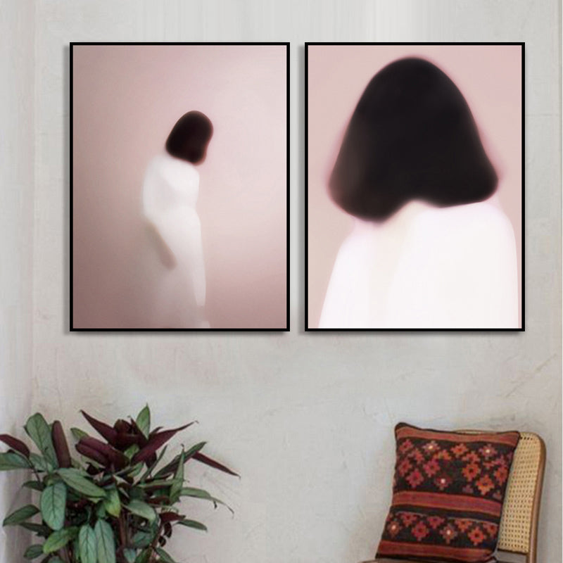 Brehn | Nordic Wandkunst Rückansicht einer Frau mit kurzen Haaren Sanfter Farb Leinwanddruck für das Wohnzimmer