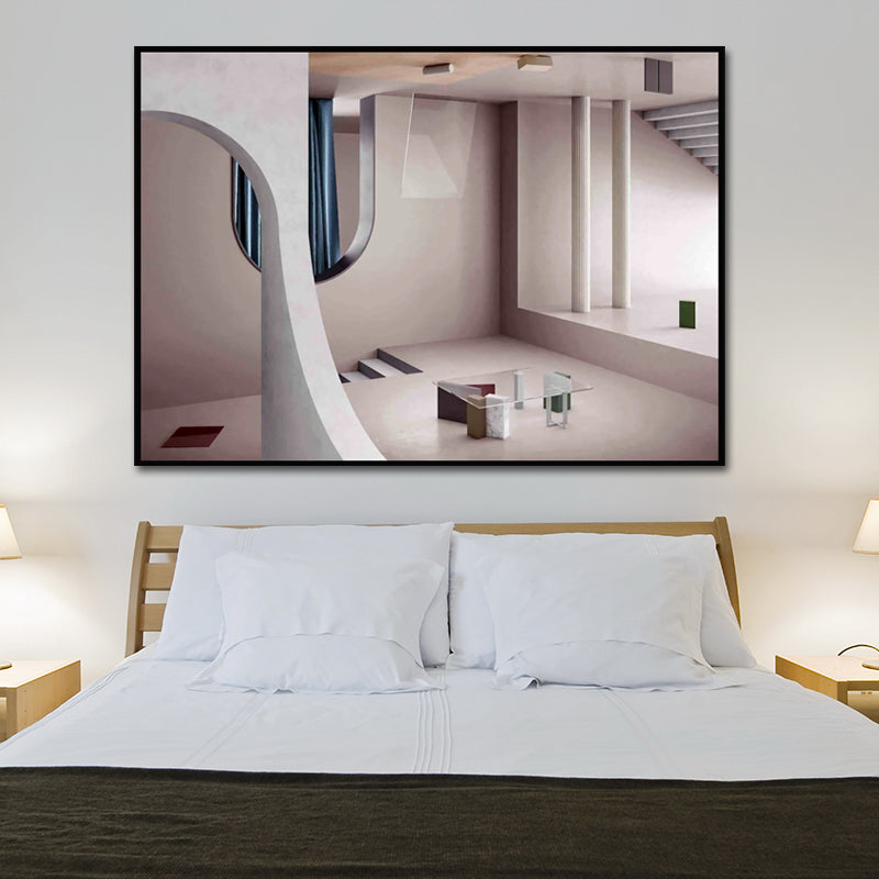 Brehn | Nordisches Gebäude-Muster Wanddekor Pastellfarbe Texturiertes Leinwandkunstwerk für das Esszimmer
