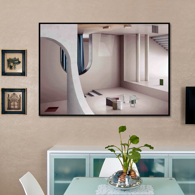 Brehn | Nordisches Gebäude-Muster Wanddekor Pastellfarbe Texturiertes Leinwandkunstwerk für das Esszimmer