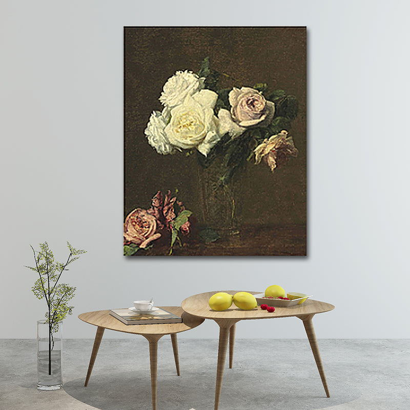 Brehn | Gemälde Druck Rosenvase Leinwand Traditionelle Texturierte Wandkunst in Pastellfarbe