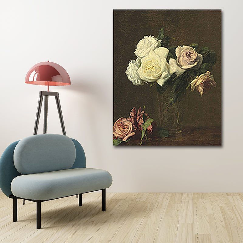 Brehn | Gemälde Druck Rosenvase Leinwand Traditionelle Texturierte Wandkunst in Pastellfarbe