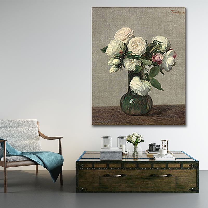 Brehn | Gemälde Druck Rosenvase Leinwand Traditionelle Texturierte Wandkunst in Pastellfarbe