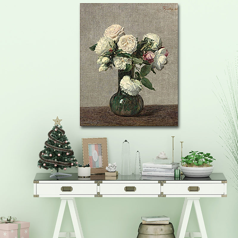 Brehn | Gemälde Druck Rosenvase Leinwand Traditionelle Texturierte Wandkunst in Pastellfarbe
