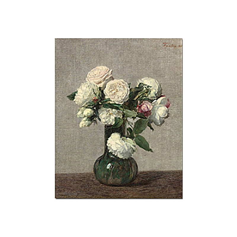 Brehn | Gemälde Druck Rosenvase Leinwand Traditionelle Texturierte Wandkunst in Pastellfarbe