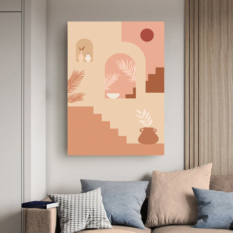Brehn | Pflanze und Gebäude Leinwand Wohnzimmer Wandkunst Dekor Weiche Farbe Texturiert (Mehrere Größenoptionen)