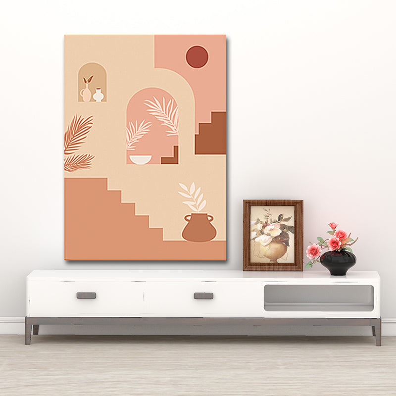 Brehn | Pflanze und Gebäude Leinwand Wohnzimmer Wandkunst Dekor Weiche Farbe Texturiert (Mehrere Größenoptionen)