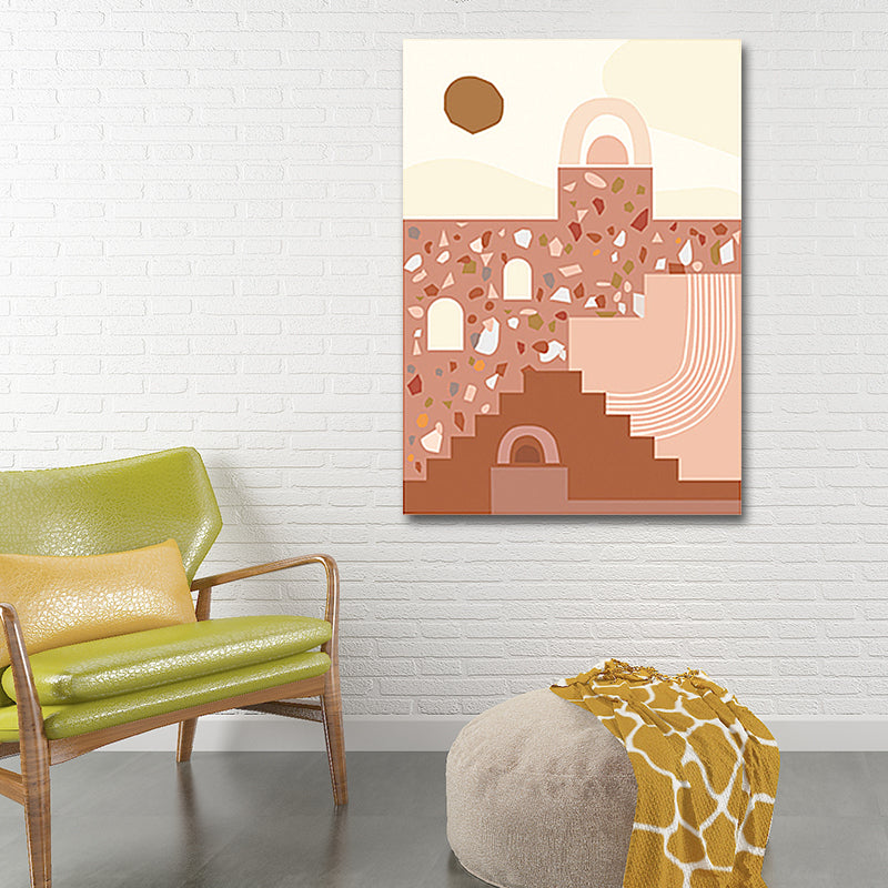 Brehn | Pflanze und Gebäude Leinwand Wohnzimmer Wandkunst Dekor Weiche Farbe Texturiert (Mehrere Größenoptionen)