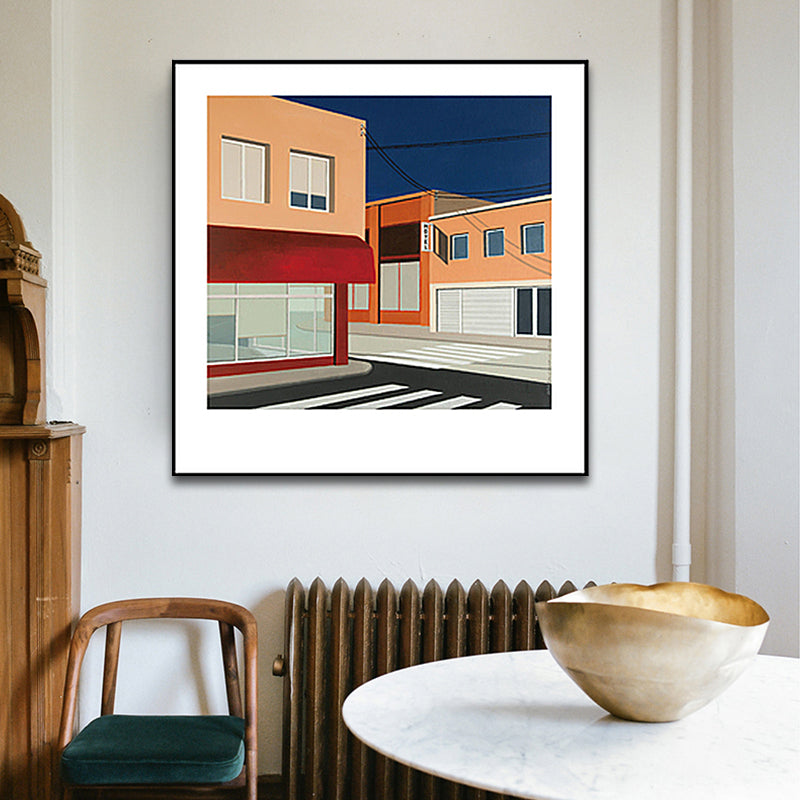 Brehn | Skandinavische Wandkunst Dekor Orange Stadtarchitektur Leinwanddruck Quadrat für Zuhause