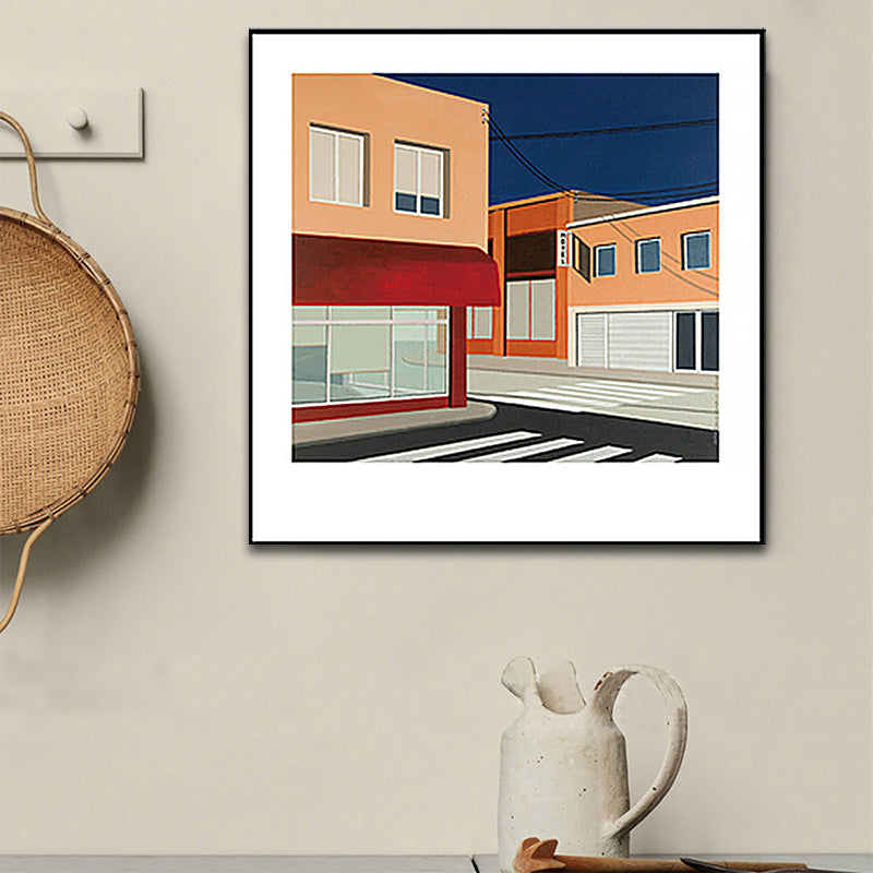Brehn | Skandinavische Wandkunst Dekor Orange Stadtarchitektur Leinwanddruck Quadrat für Zuhause