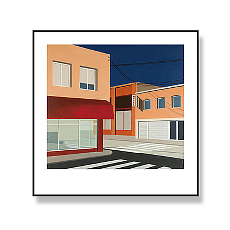 Brehn | Skandinavische Wandkunst Dekor Orange Stadtarchitektur Leinwanddruck Quadrat für Zuhause
