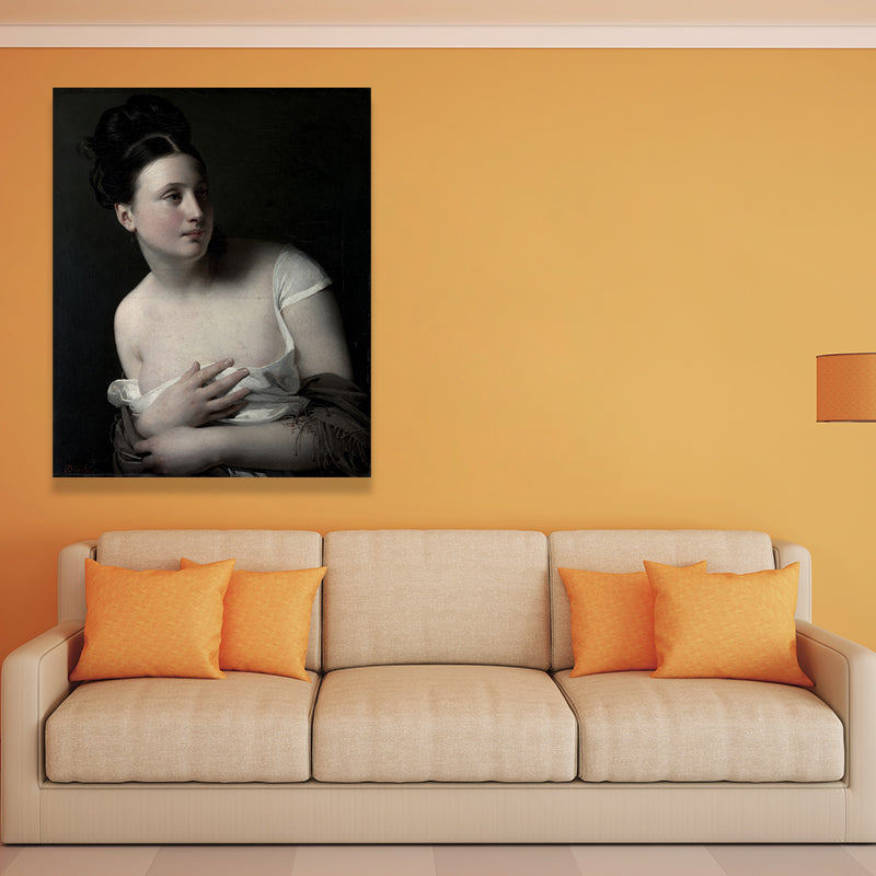Brehn | Junge Mädchen Porträt Wandkunst für Wohnzimmer Figurenmalerei Leinwanddruck in dunkler Farbe
