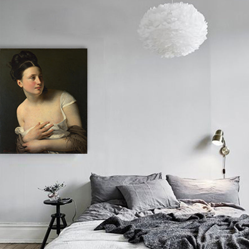 Brehn | Junge Mädchen Porträt Wandkunst für Wohnzimmer Figurenmalerei Leinwanddruck in dunkler Farbe