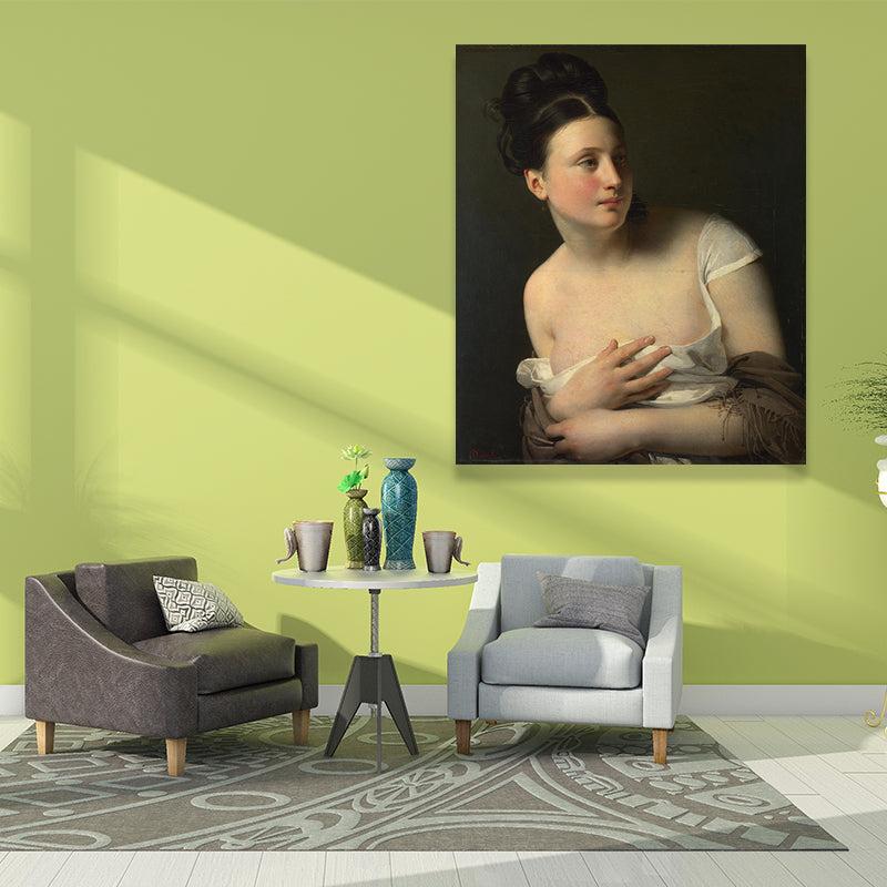 Brehn | Junge Mädchen Porträt Wandkunst für Wohnzimmer Figurenmalerei Leinwanddruck in dunkler Farbe