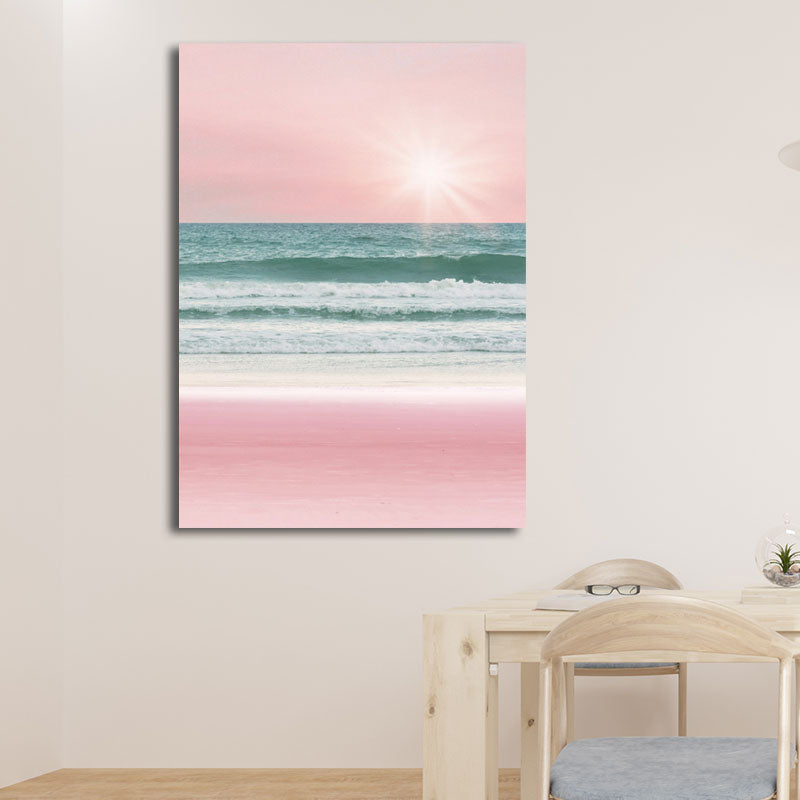 Brehn | Tropische Meereslandschaft Eingewickelte Leinwand in Pink-Blau Mädchen Schlafzimmer Wandkunst Druck, Strukturiert