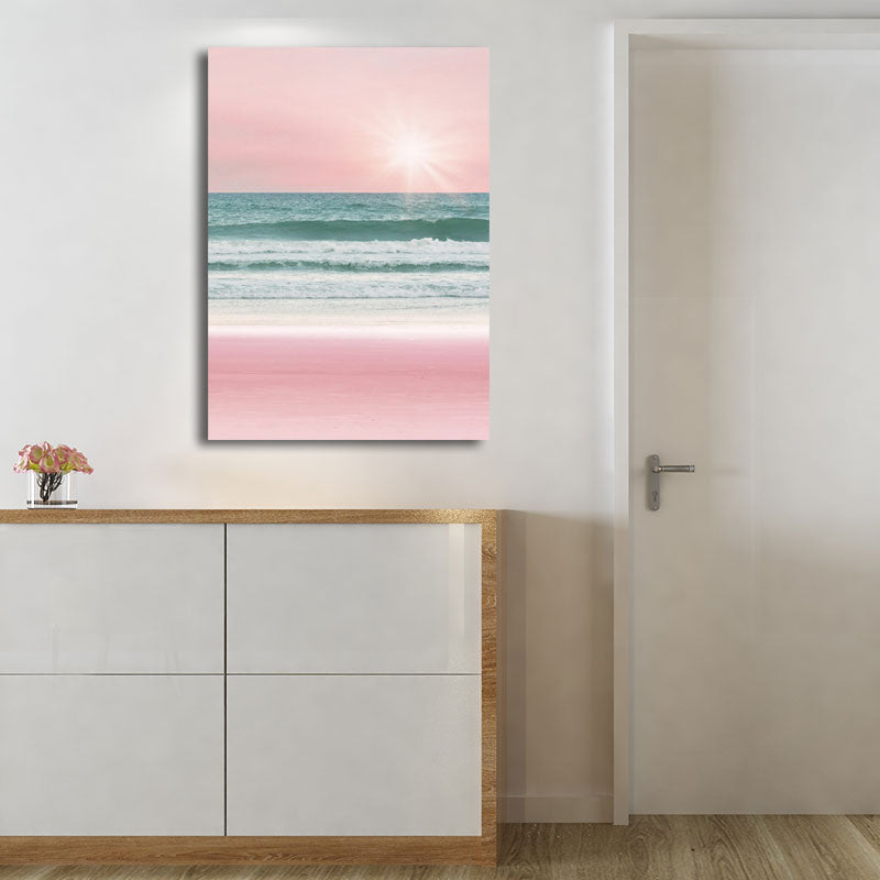 Brehn | Tropische Meereslandschaft Eingewickelte Leinwand in Pink-Blau Mädchen Schlafzimmer Wandkunst Druck, Strukturiert