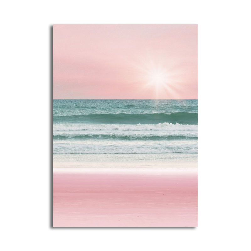 Brehn | Tropische Meereslandschaft Eingewickelte Leinwand in Pink-Blau Mädchen Schlafzimmer Wandkunst Druck, Strukturiert