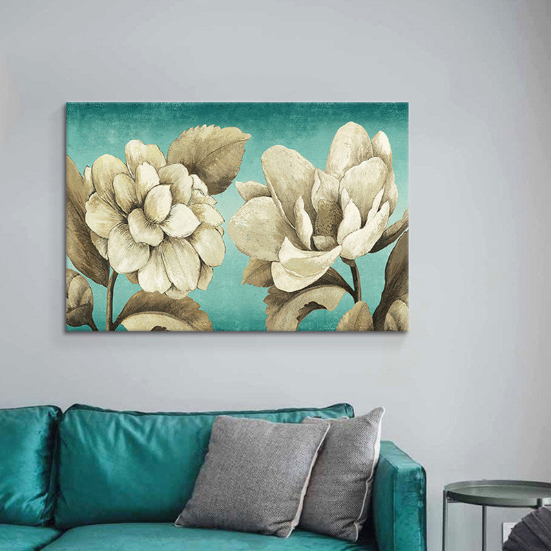 Brehn | Strukturierte Blumen Malerei Kunstdruck Traditionelle Leinwand Wanddekoration in Weiß für Raum