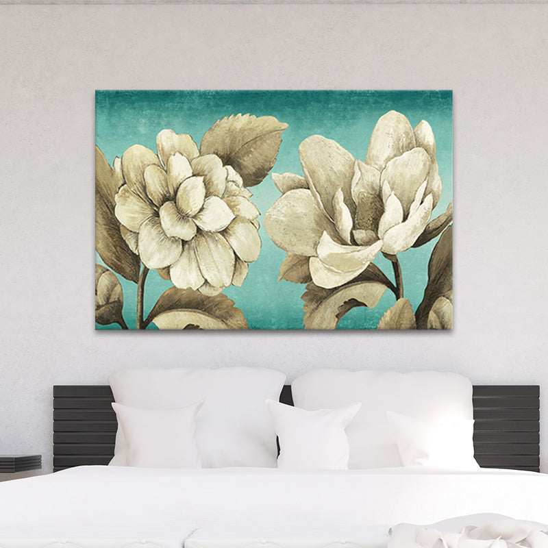 Brehn | Strukturierte Blumen Malerei Kunstdruck Traditionelle Leinwand Wanddekoration in Weiß für Raum