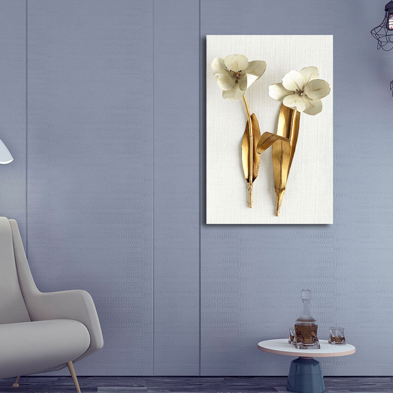 Brehn | Gold Blossom Kunstdruck Blume Nordischer Stil Texturierte Oberfläche Leinwand für Mädchen Schlafzimmer