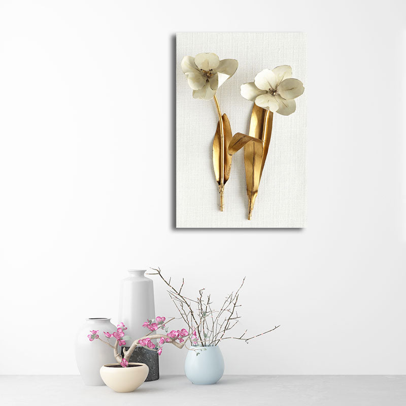 Brehn | Gold Blossom Kunstdruck Blume Nordischer Stil Texturierte Oberfläche Leinwand für Mädchen Schlafzimmer