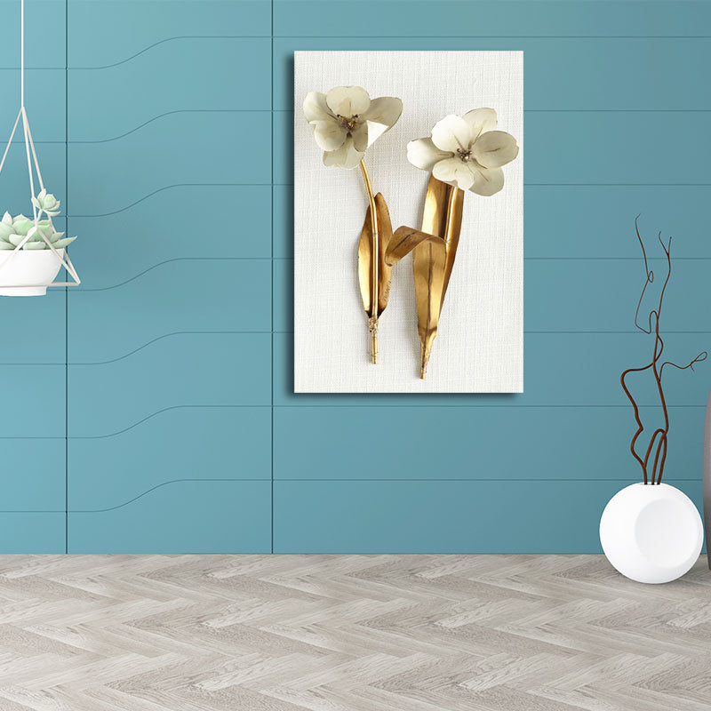 Brehn | Gold Blossom Kunstdruck Blume Nordischer Stil Texturierte Oberfläche Leinwand für Mädchen Schlafzimmer