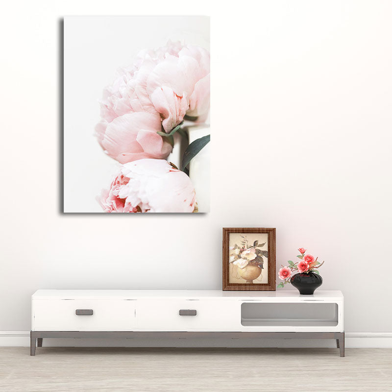 Brehn | Rosa blühende Pfingstrose Wandkunst Blumen Nordic strukturierter Leinwanddruck für das Mädchenzimmer