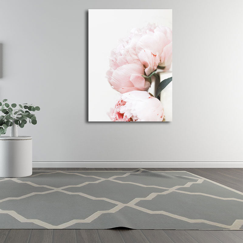 Brehn | Rosa blühende Pfingstrose Wandkunst Blumen Nordic strukturierter Leinwanddruck für das Mädchenzimmer