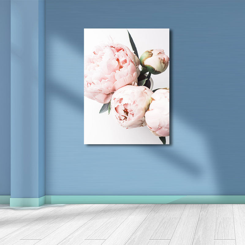 Brehn | Rosa blühende Pfingstrose Wandkunst Blumen Nordic strukturierter Leinwanddruck für das Mädchenzimmer