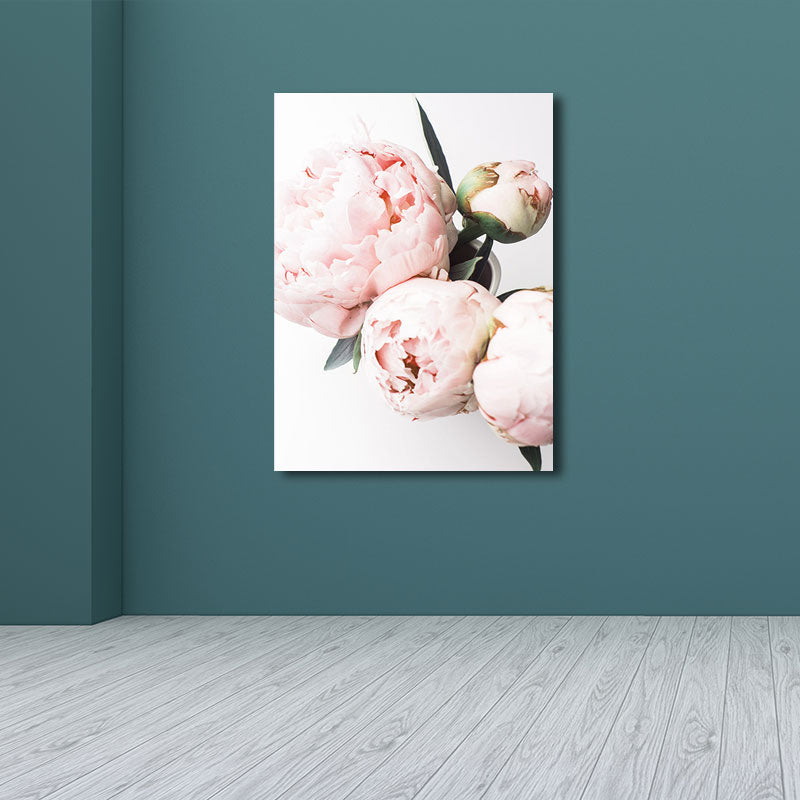 Brehn | Rosa blühende Pfingstrose Wandkunst Blumen Nordic strukturierter Leinwanddruck für das Mädchenzimmer