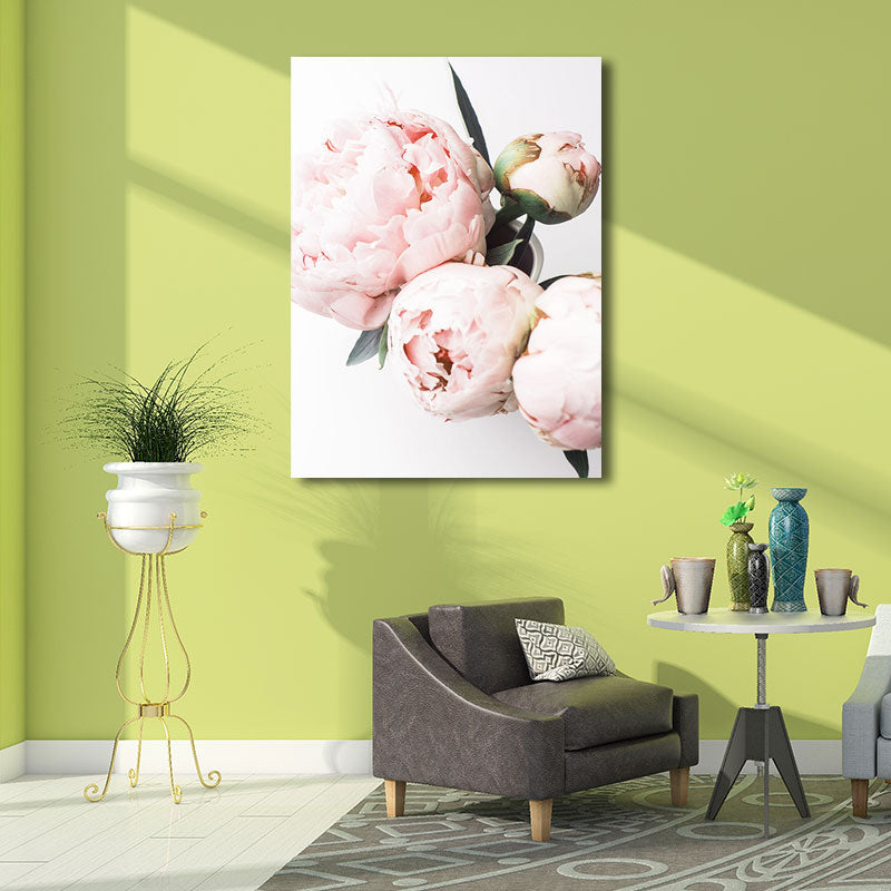 Brehn | Rosa blühende Pfingstrose Wandkunst Blumen Nordic strukturierter Leinwanddruck für das Mädchenzimmer