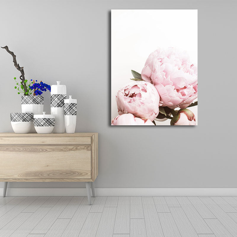Brehn | Rosa blühende Pfingstrose Wandkunst Blumen Nordic strukturierter Leinwanddruck für das Mädchenzimmer