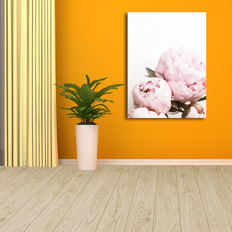 Brehn | Rosa blühende Pfingstrose Wandkunst Blumen Nordic strukturierter Leinwanddruck für das Mädchenzimmer