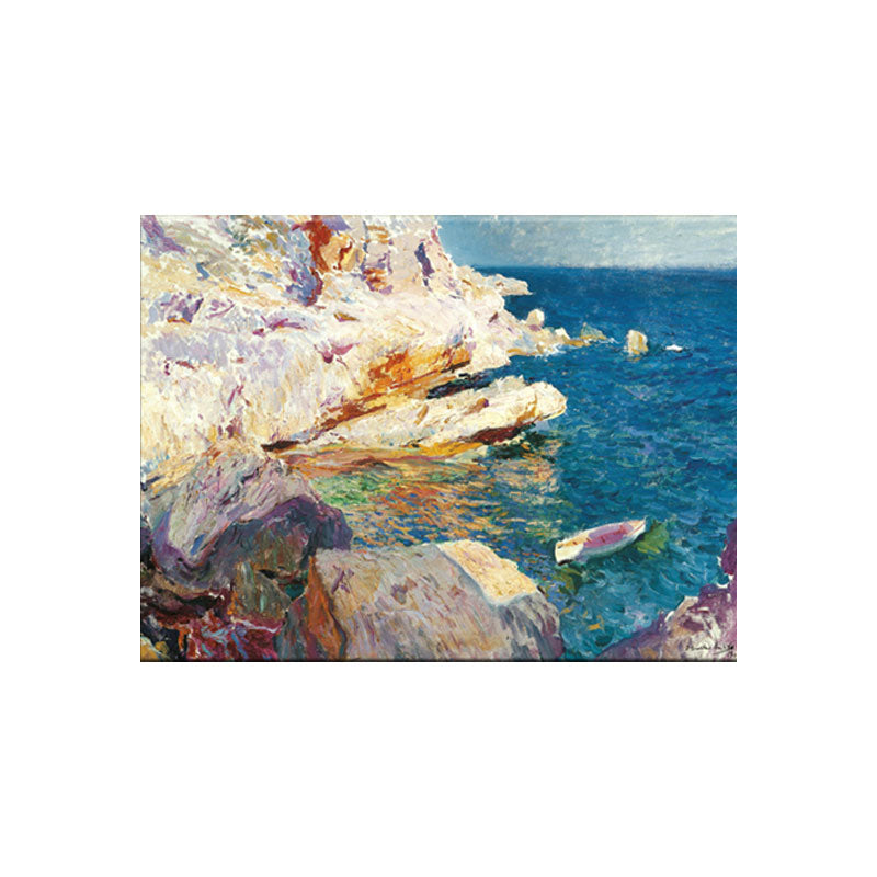 Brehn | Tropische Ozean Felsen Küste Leinwand Kunst Blau-Weiß Texturiertes Gemälde für das Wohnzimmer